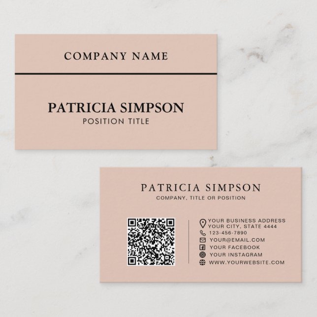 Elegant Rose Smoke Pink QR Code Modern Minimalist Business Card (Front/Back)