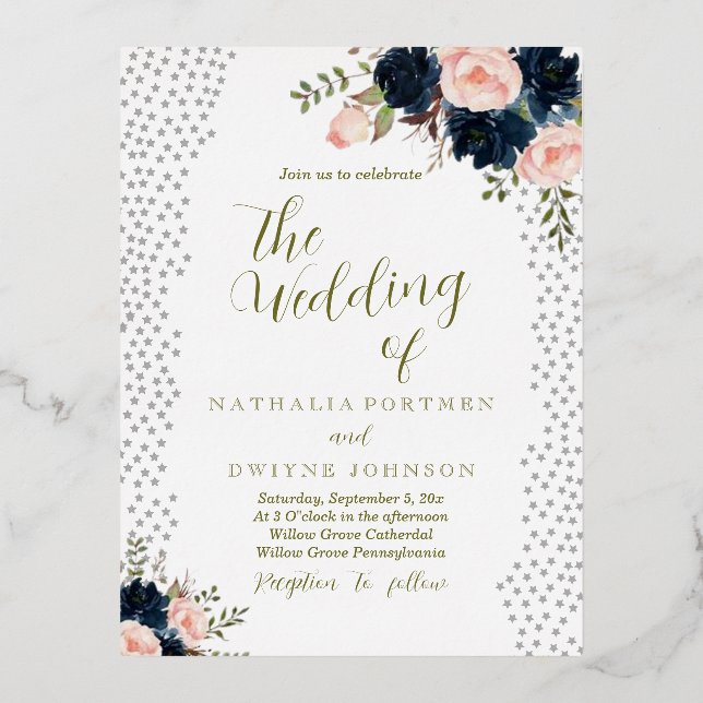 Elegant Rose Stars Wedding Invitation (Front)