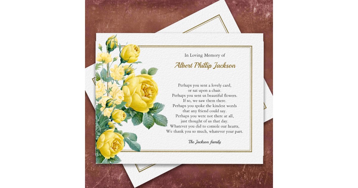 Elegant Rose Sympathy Funeral Thank You Card | Zazzle