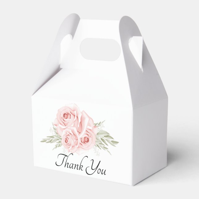 Elegant Rose Thank You Pink Floral Wedding Favor  Favor Boxes (Front Side)