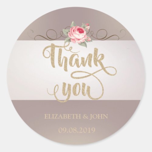 Elegant Rose Thank You  Wedding Sticker