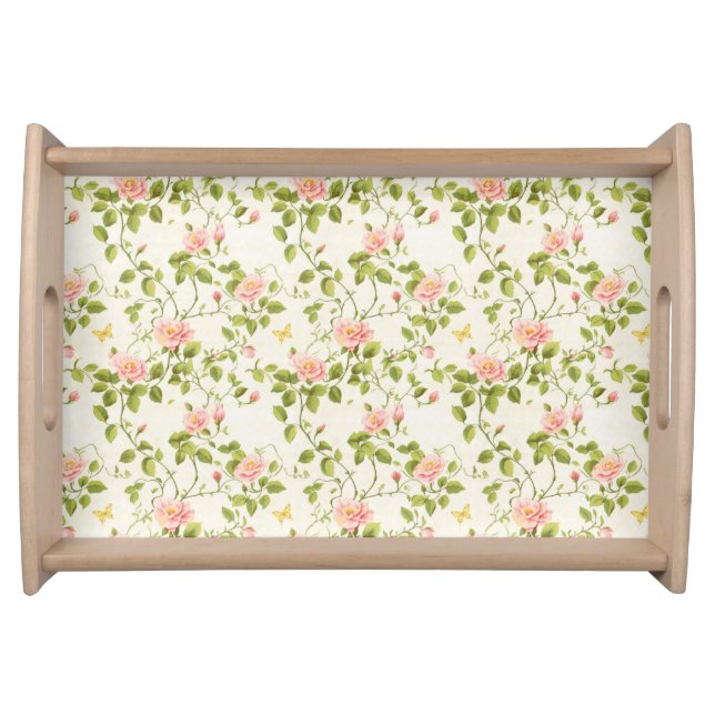 Elegant Rose Vine Flourish  Serving Tray (Front)