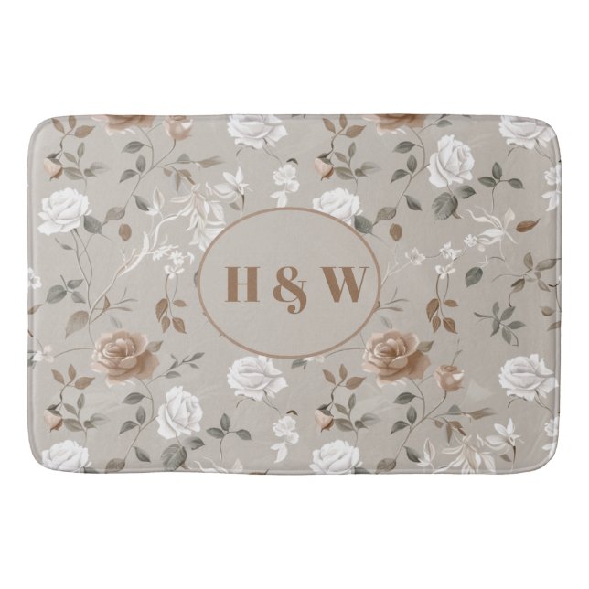 Elegant Rose & Vine Pattern Bath Mat (Front)