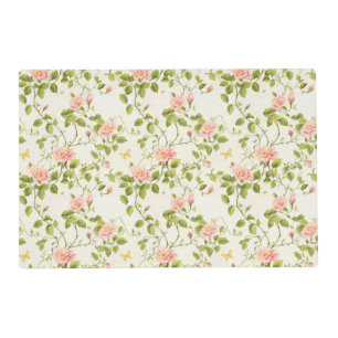 Elegant Rose Vine & Soft Pink Stripe Placemat
