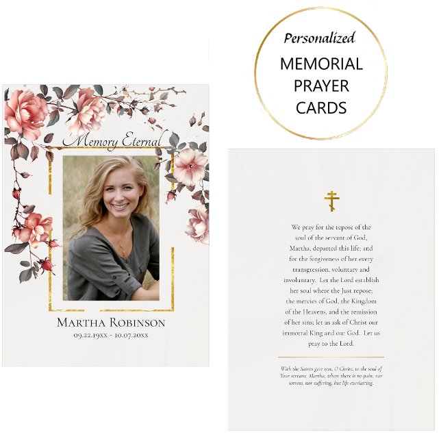 Elegant Rose Vines Memorial Orthodox Prayer Card   (Creator Uploaded)
