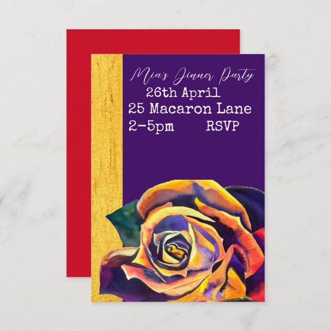 Elegant rose watercolor dinner party invitation (Front/Back)