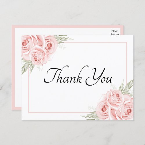 Elegant Rose Watercolor Pink Floral Thank You  Pos Postcard