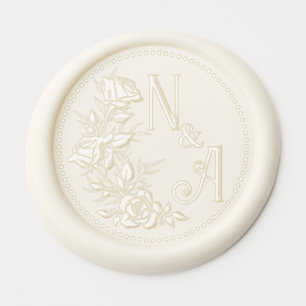 Elegant Rose Wedding Floral Couple Monogram Wax Seal Sticker