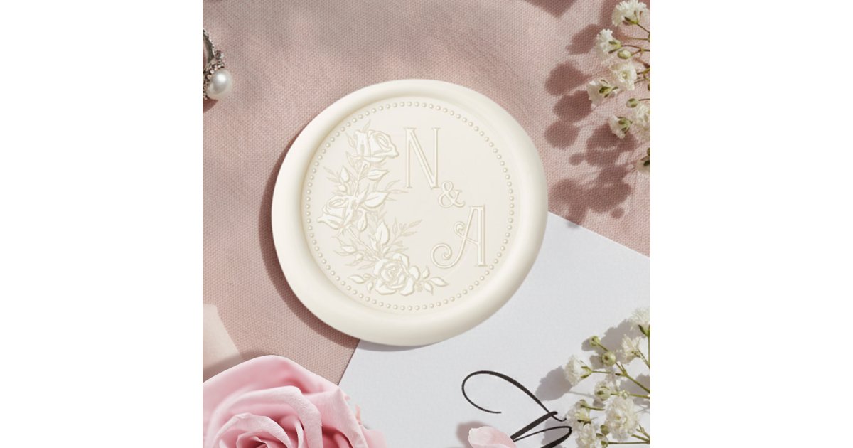 Elegant Rose Wedding Floral Couple Monogram Wax Seal Sticker | Zazzle