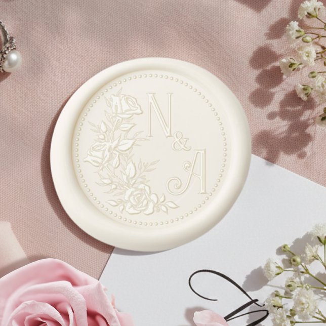 Elegant Rose Wedding Floral Couple Monogram  Wax Seal Sticker (Elegant Rose Wedding Floral Couple Monogram Wax Seal Sticker)