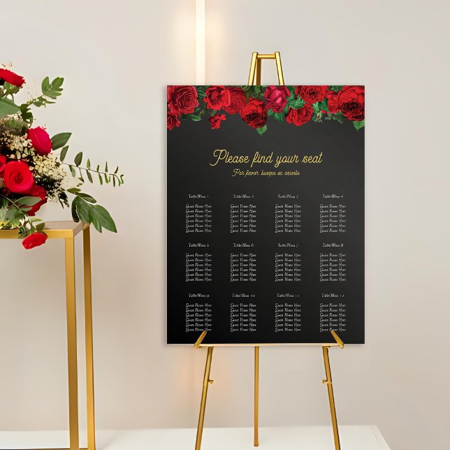 Elegant Rose Wedding Seating Chart Foam Board (Creator Uploaded)