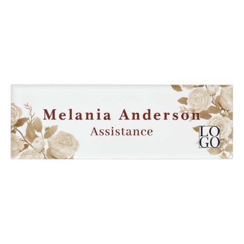 Elegant Rose White Name Tag