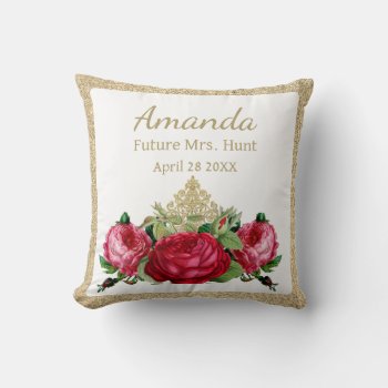 Elegant Rose With Gold Glitter Bridal Shower       Throw Pillow by Susang6 at Zazzle
