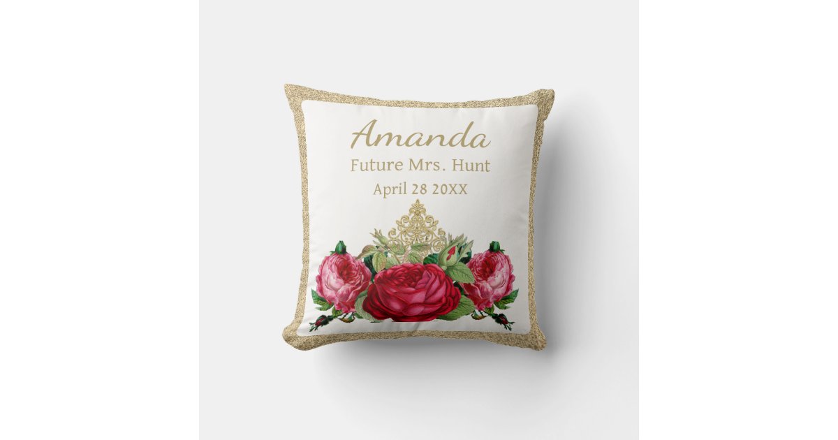 Elegant Rose with Gold Glitter Bridal Shower Throw Pillow Zazzle