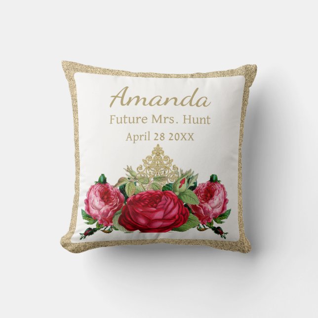 Elegant Rose with Gold Glitter Bridal Shower       Throw Pillow (Front)