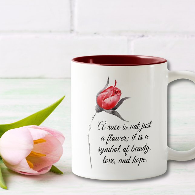 Elegant Rose with Inspirational Quote Two-Tone Coffee Mug (Creator Uploaded)