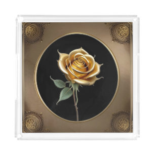 Elegant Rose with Ornate Decorative Frame Acrylic Tray