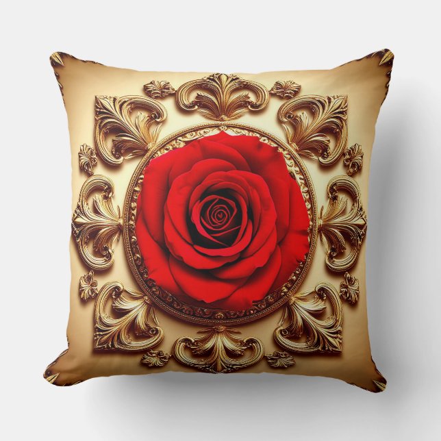 Elegant Rose with Ornate Decorative Frame Throw Pillow (Front)
