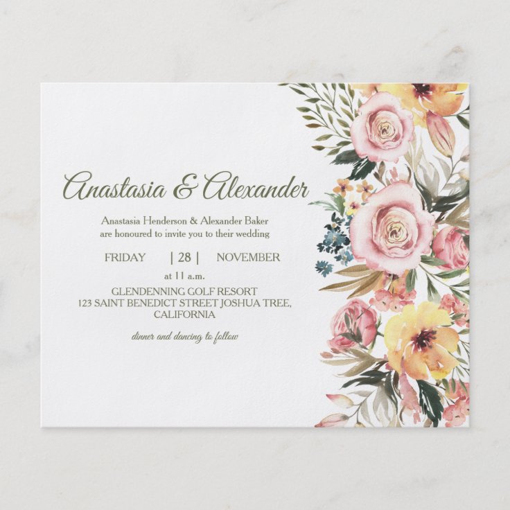 Elegant RoseBudget Invitation to wedding ceremony. Flyer Zazzle