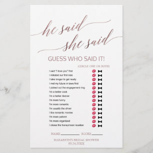 Elegant RoseGold Calligraphy He Said She Said Game