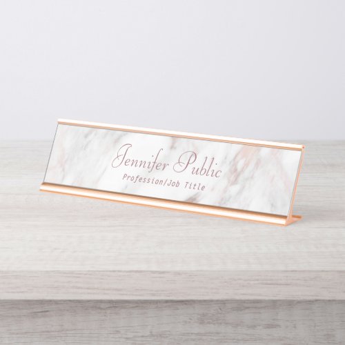 Elegant Rosegold Marble Modern Script Template Desk Name Plate