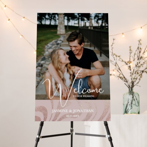 Elegant RoseGold PhotoMinimal Wedding Welcome Sign