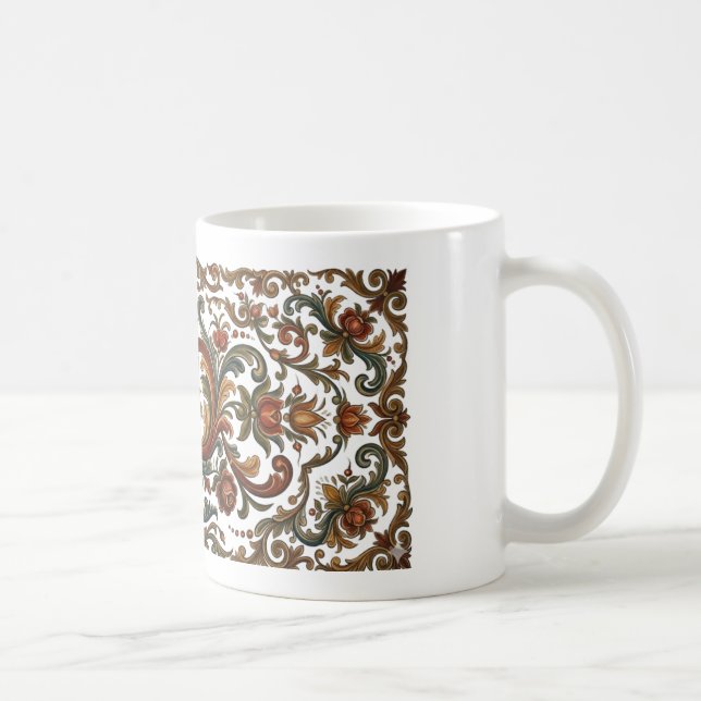 Elegant Rosemaling Folk Art Heart Ceramic Mug (Right)