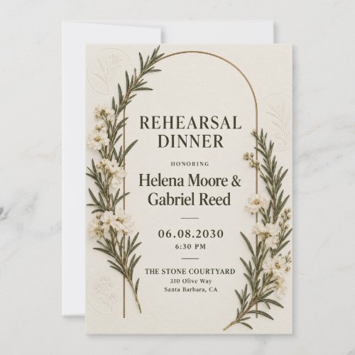 Elegant Rosemary Herbarium Rehearsal Dinner Invita Invitation