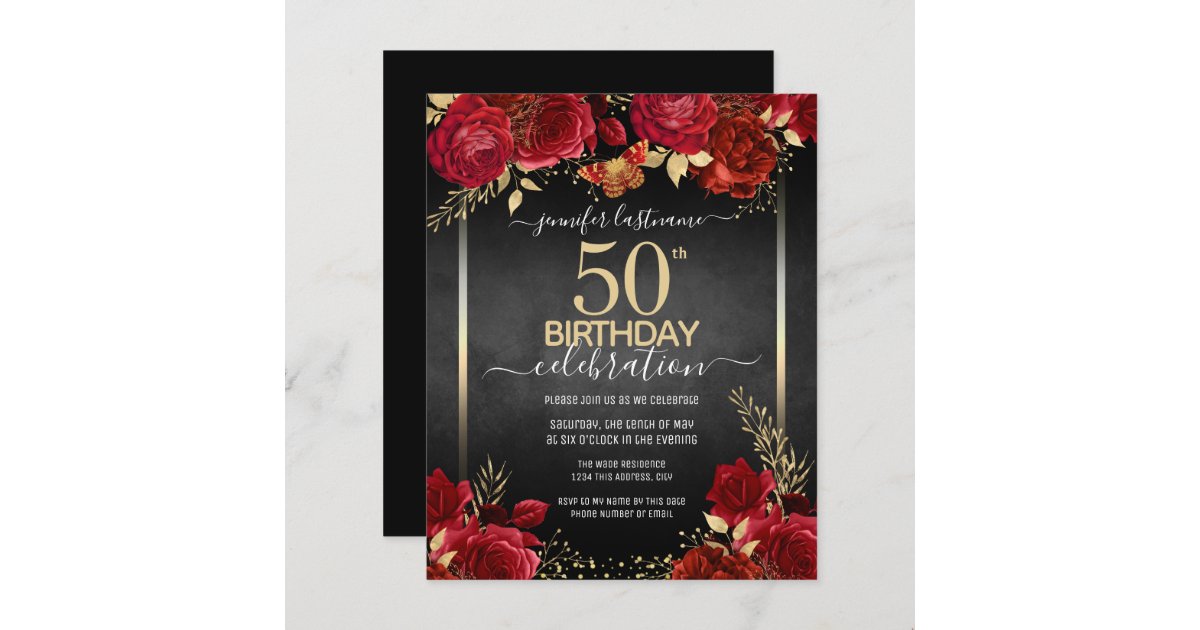 Elegant Roses 50th Birthday Invitation | Zazzle