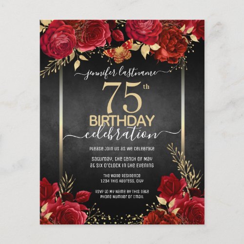 Elegant Roses 75th Birthday Invitation