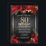 Elegant Roses 80th Birthday Invitation<br><div class="desc">Elegant Faux gold confetti highlights on the top and bottom border. Bright deep red roses with gold floral accents. All text is adjustable and easy to change for your own party needs. Great elegant  birthday template design.</div>