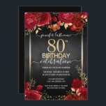 Elegant Roses 80th Birthday Invitation<br><div class="desc">Elegant Faux gold confetti highlights on the top and bottom border. Bright deep red roses with gold floral accents. All text is adjustable and easy to change for your own party needs. Great elegant  birthday template design.</div>