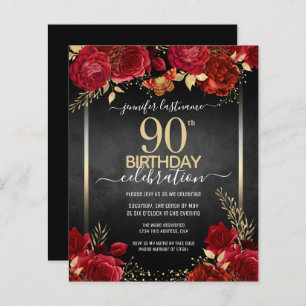 Elegant Roses 90th Birthday Invitation