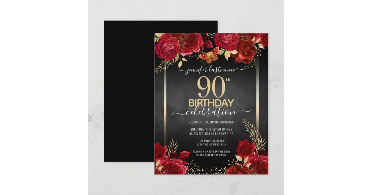 Elegant Roses 90th Birthday Invitation Zazzle