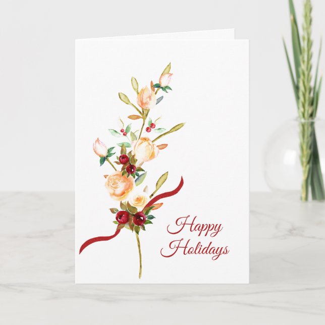 Elegant Roses and Berries Christmas Card (Front)
