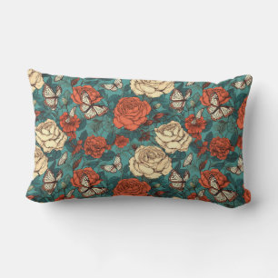 Elegant Roses and Butterflies Throw Pillow 13"x21"
