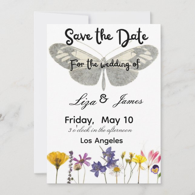 elegant roses and butterfly wedding  invitation (Front)