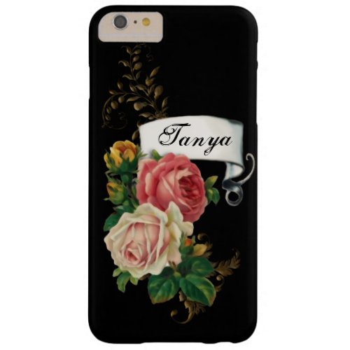 Elegant Roses and Gold Leaves Personalized Barely There iPhone 6 Plus Case