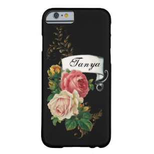 Elegant Roses and Gold Leaves Personalized Barely There iPhone 6 Case
