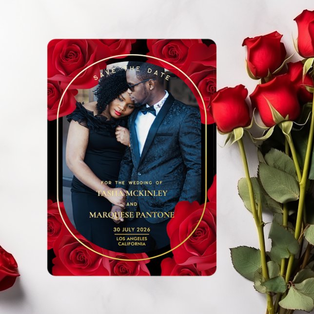 Elegant Roses and Photo Foil Save The Date Invitation (Creator Uploaded)