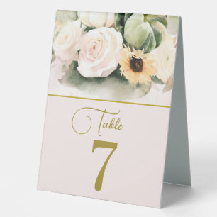 Elegant Roses and Sunflower Bouque Table Tent