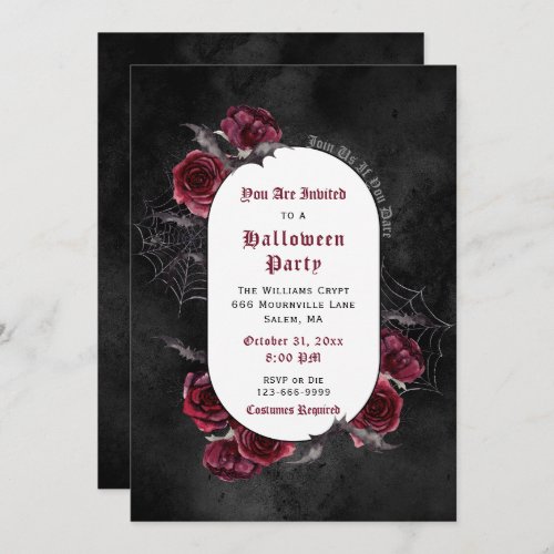 Elegant Roses Bats Halloween Invitation