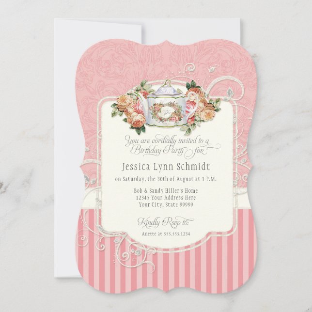 Elegant Roses Birthday Party Tea Party Watercolor Invitation (Front)