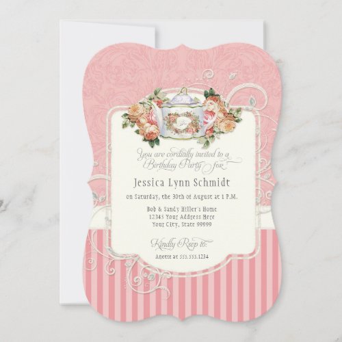 Elegant Roses Birthday Party Tea Party Watercolor Invitation