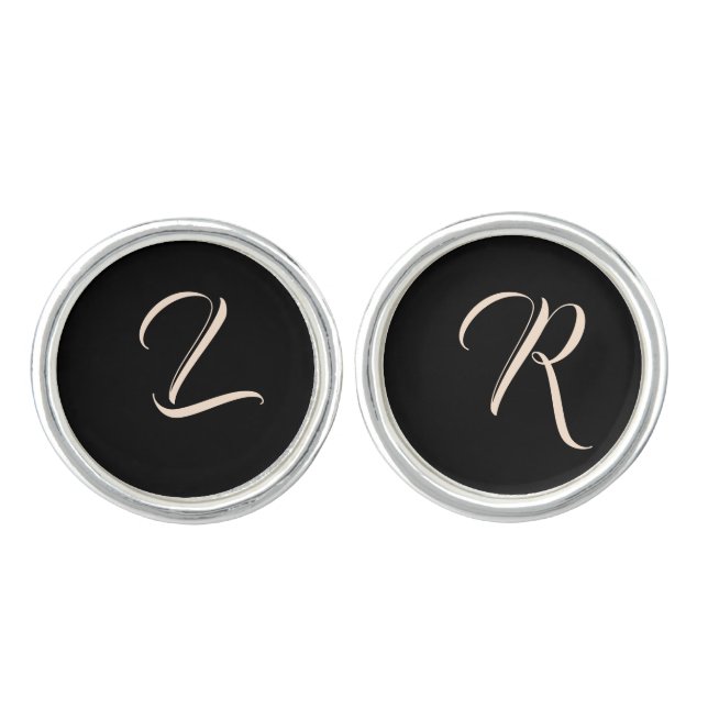 Elegant Roses Black Pair of Cufflinks (Front)