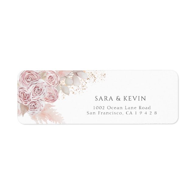 Elegant Roses Blush Pink Floral Return Adress Label (Front)