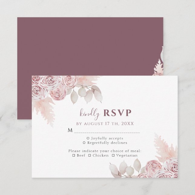 Elegant Roses Blush Pink Floral Wedding RSVP  (Front/Back)
