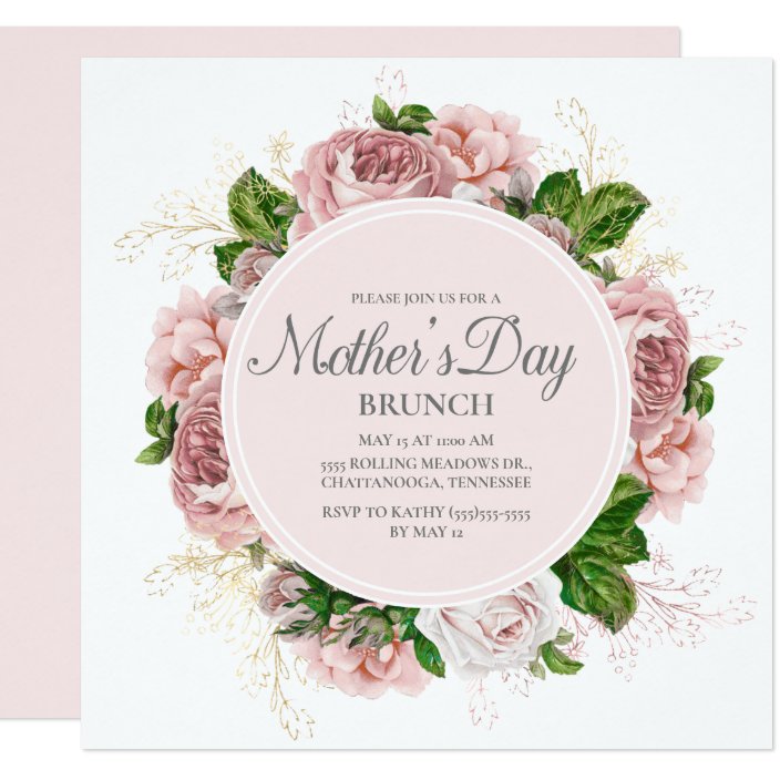 Elegant Roses Blush Pink Floral White Mother S Day Invitation Zazzle Com