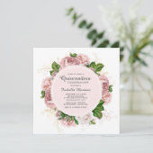Elegant Roses Blush Pink Floral White Quinceañera Invitation (Standing Front)