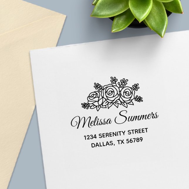 Elegant Roses Bouquet Flowers Address Self-inking Stamp (Creator Uploaded)